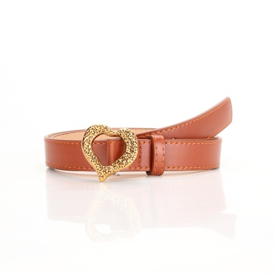 Ceinture pour femmes en métal amour boucle tête rainurée en cuir PU