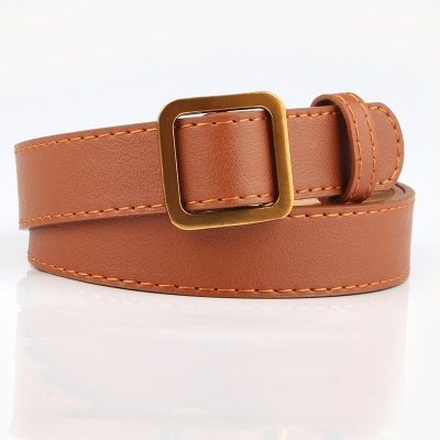 Ceinture en cuir pour femmes avec boucle carrée en or ancien sans trou ceinture large