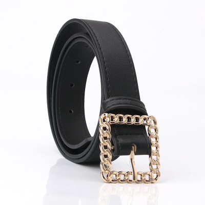 Ceinture en cuir décoratif avec boucle carrée ajourée pour femmes