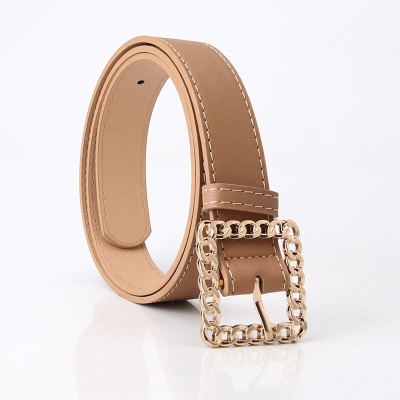 Ceinture en cuir décoratif avec boucle carrée ajourée pour femmes