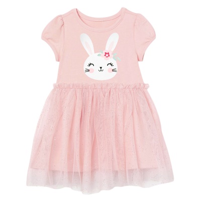 Petite robe maven filet pour les filles imprimé lapin rose