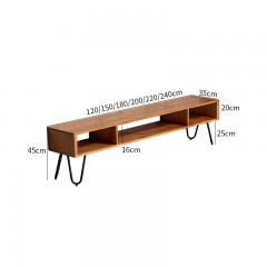 Meuble TV étroit en bois massif trépied en fer forgé simple