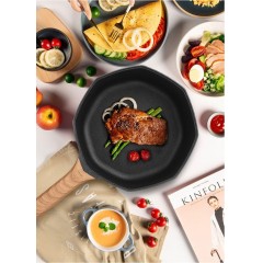 Poêle Wok à couvert à géométrie octogonale manche en bois