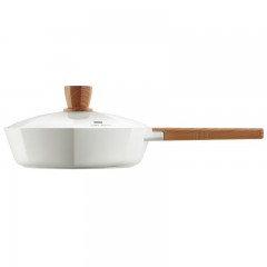Poêle Wok à couvert à géométrie octogonale manche en bois