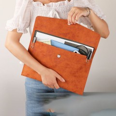 Pochette à documents de grande capacité en cuir artificiel PU avec bouton-pression
