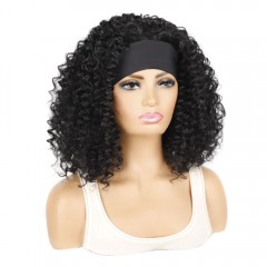 Perruque de bandeau 19 pouces cheveux noirs bouclés en fibre synthétique