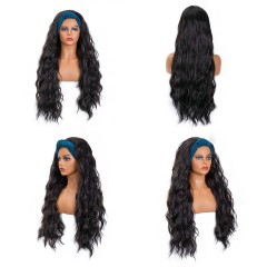 Perruque de bandeau 19 pouces cheveux noirs bouclés en fibre synthétique