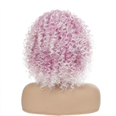 10 pouces Perruque de bandeau cheveux bouclée rose en fibre synthétique