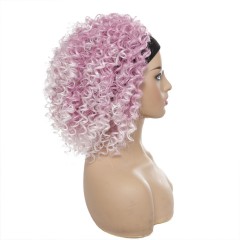 10 pouces Perruque de bandeau cheveux bouclée rose en fibre synthétique