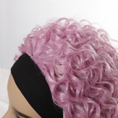 10 pouces Perruque de bandeau cheveux bouclée rose en fibre synthétique