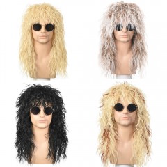 Cosplay perruque pour hommes en fibre synthétique checeux frisés et longs 18 pouces sans lace