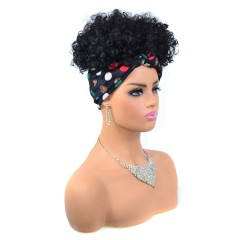 Perruque de bandeau en fibre synthétique cheveux noir bouclés courts 8 pouces
