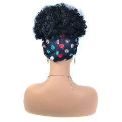 Perruque de bandeau en fibre synthétique cheveux noir bouclés courts 8 pouces