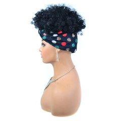 Perruque de bandeau en fibre synthétique cheveux noir bouclés courts 8 pouces