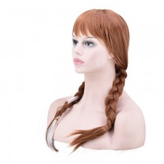 Cosplay perruque synthétique cheveux long marron tressé 18 pouces