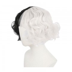 Perruque cosplay en avec coiffure du charactère Cruella de 12 pouces en fibre synthétique