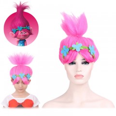 Perruque de 12 pouces pour enfants au cheveux rose en fibre synthétique sans dentelle