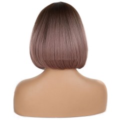 Perruque de  14 pouces aux cheveux raide en fibre synthétique sans lace