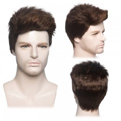 Perruque à fibre synthétique pour hommes 4 pouces marron