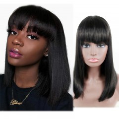 Cap de Perruque en fibre synthétique cheveux lissé avec frange