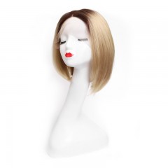 Perruque en fibre synthétique dentelle frontale 12 pouces cheveux raides