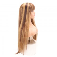 Perruque en fibre sythétique cheveux longs et raides avec une frange 30 pouces