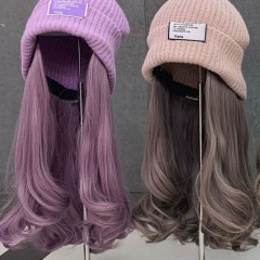 Perruque-bonnet tricoté cheveux ondulé en fibre synthétique longueur de 22 pouces confortables