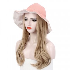 Perruque Chapeau de pêcheur cheveux synthétiques cheveux blonds longs et ondulés 16 pouces