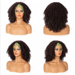 Perruque de bandeau cheveux bouclés noirs 16pouces fibre de haute température