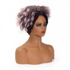Perruque court avec bandeau cheveux bouclés en fibre synthétique 8 pouces