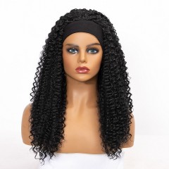 Perruque bandeau en fibre synthétique cheveux noir longs et frisés Deep Wave