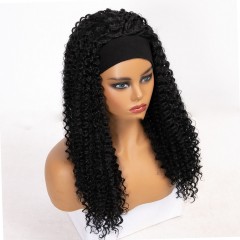 Perruque bandeau en fibre synthétique cheveux noir longs et frisés Deep Wave
