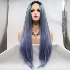 Perruque synthétique cosplay  en dentelle  aux cheveux soyeux et lisses