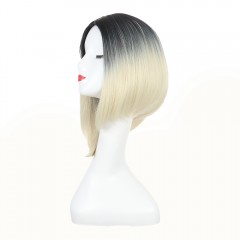 Perruque synthétique aux cheveux courts noir et blanc