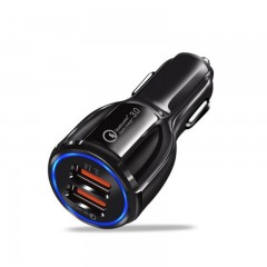 QC3.0 chargeur rapide de voiture double interface USB 6A led bleu