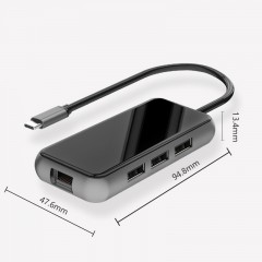 Type C Hub 4K HD verre alliage d'aluminium 3 port USB/ 1 port RJ45/ HDMI/  type C