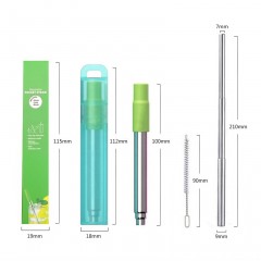 Set de paille rétractable en acier inoxydable (paille rétractable + embout silicone + étui plastique + brosse + boîte)