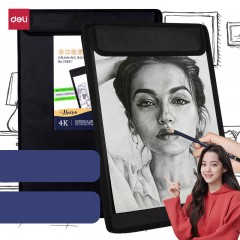 Deli 73897 Planche à dessin 8K avec poche zippé de rangement et clip magnétique portable avec bandoulière