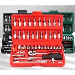 SNJUE kit d'outils de réparation automobile Jeu de 46 pièces Clés à cliquet en acier chrome-vanadium