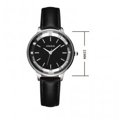 Montre pour femmes en cuir de vache avec incrusté de diamants