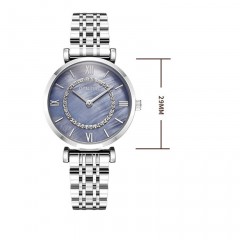 Montre pour femmes avec diamant en acier allié bracelet/bracelet en cuir avec gravure romaine