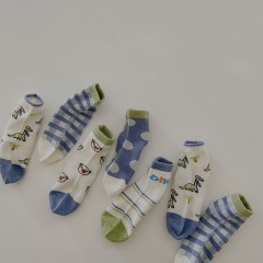 Set de 5 pièces de chaussettes pour enfants en coton peigné à rayures à carreaux en maille respirante