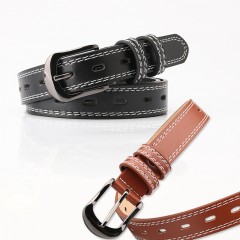 Ceinture pour femmes marchant sur le double fil décoratif ovale en cuir PU