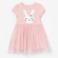 Petite robe maven filet pour les filles imprimé lapin rose