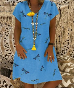 Robe à manches courtes Col en V