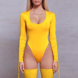Bodysuit à longues manches à cordon rétractable pour femmes