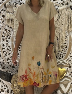 Robe à manches courtes Col en V