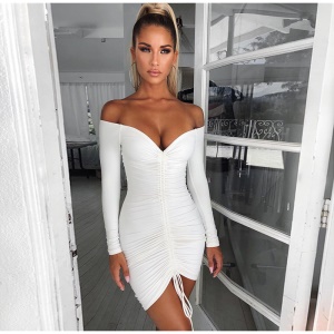 Robe courte sexy sans épaule à manches longues Col V