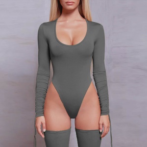 Bodysuit à longues manches à cordon rétractable pour femmes