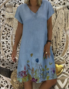 Robe à manches courtes Col en V